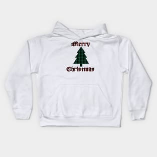 Merry Christmas Tree Plaid (Large Design) Kids Hoodie